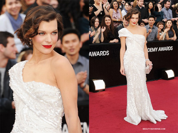 Take inspiration from the uber stylish Mila Jovovich, pictured here at the Oscars 2012.